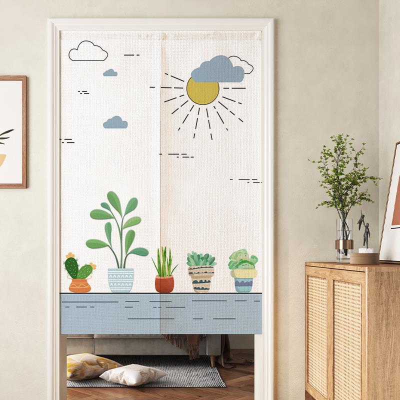 Kitchen door curtain partition curtain bedroom hole-free covering curtain household bathroom toilet half curtain short curtain hanging cloth curtain