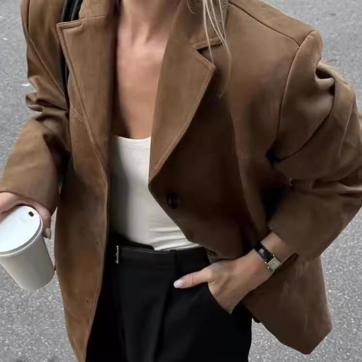 Vintage Suede Suede Jacket Women's 2024 Autumn New Maillard High-end Loose Profile Jacket