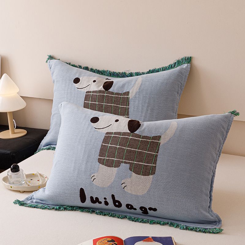 All-cotton cartoon tassel style four-layer gauze face towels, prevent hair oil, absorbent and breathable pillow pad, suitable for all seasons