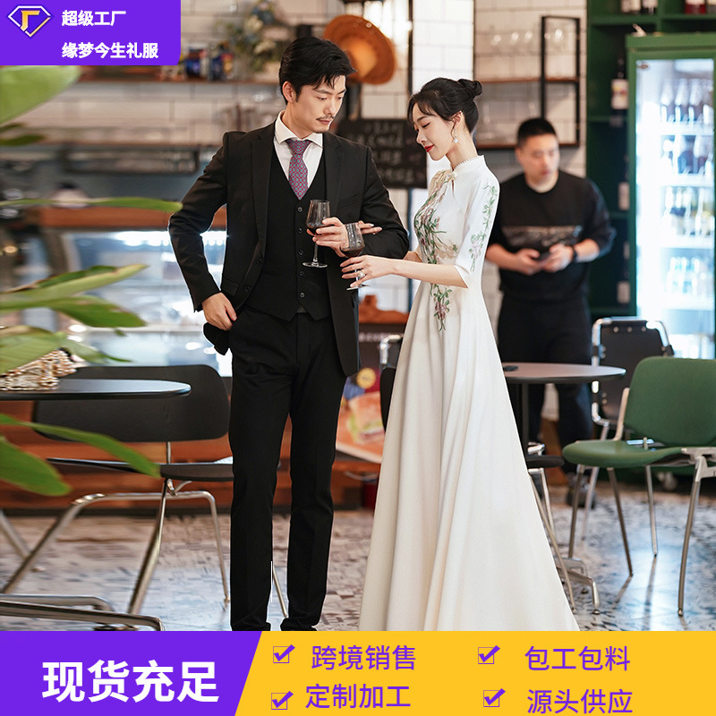Chinese-Style Host Performance Clothing 2026 New Champagne-Colored Bridesmaid Dress Evening Gown Simple and Elegant Long Choir Dress Chinese-Style Host Performance Clothing 2026 New Champagne-Colored Bridesmaid Dress Evening Gown Simple and Elegant Long Choir Dress
