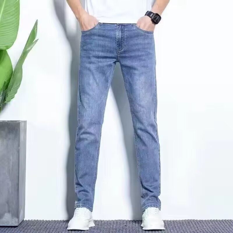 秋の新型ゆるいストレートジーンズ男性水色青年秋冬カジュアルパンツ卸売り|undefined