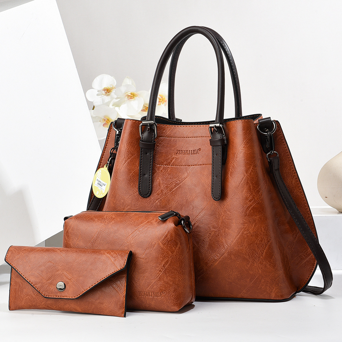 Bolso de cuero suave retro bolso de mano con textura bolso de madre e hijo bolso de mensajero de un solo hombro bolso de mujer simple y versátil bags de comercio exterior