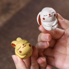 宜兴紫砂生肖兔子茶宠手工迷你袖珍兔茶盘茶桌小摆件茶具配件可养