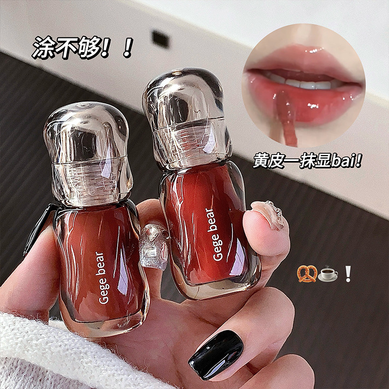 Gegebear cristal esmalte de labios transparente de agua espejo oso lápiz labial natural tierno lápiz labial al por mayor