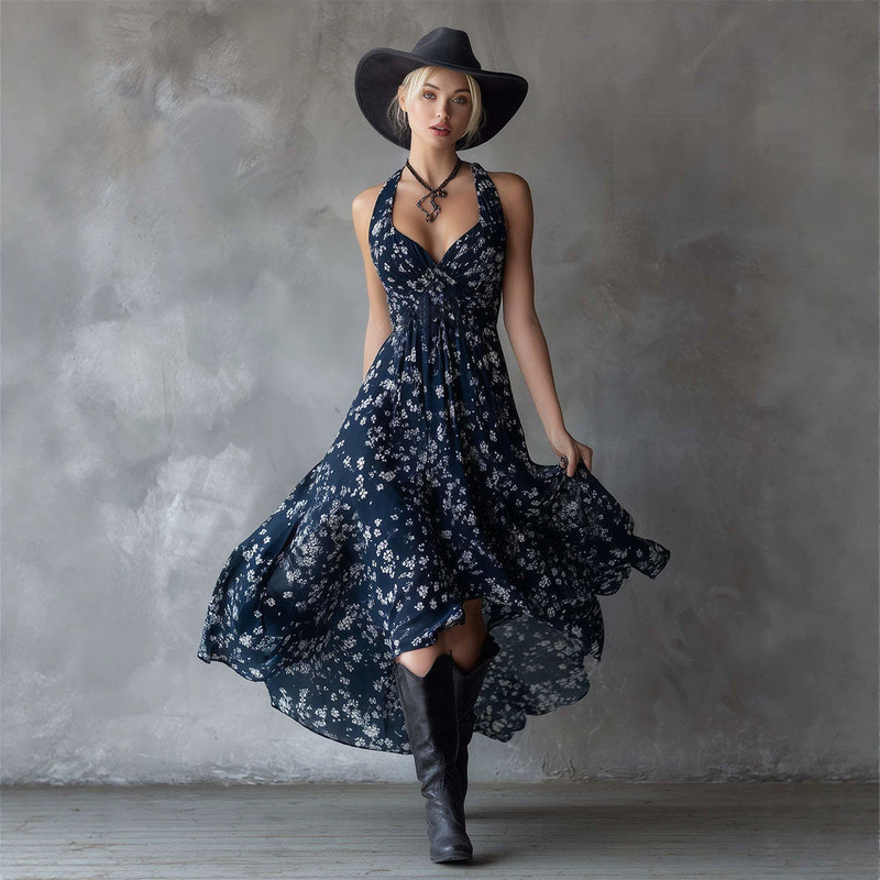 2026 European and American Bohemian Vacation Beach Strap Dress Women's Summer Dress Amazon Independent Site Women's Clothing
