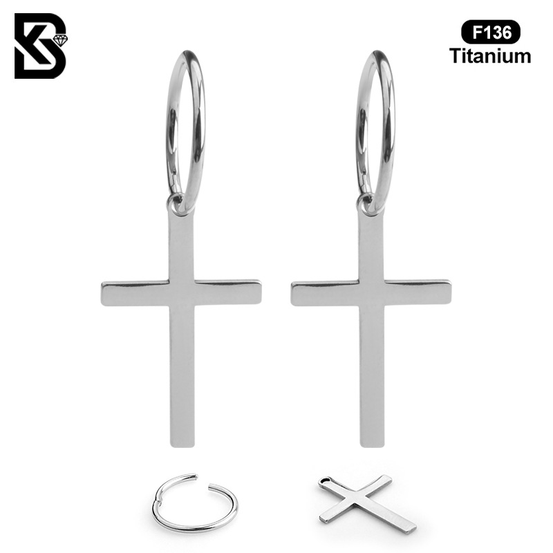 Cross-Border F136 Titanium Alloy Punk Style Cross Earrings for Men, Fashion Retro Hip-Hop Geometric Earrings for Women