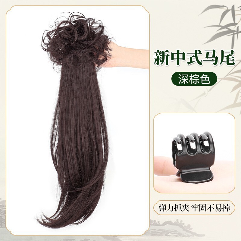 假发女低马尾新中式假发辫子一体式抓夹可扎古风汉服旗袍马尾假发|undefined