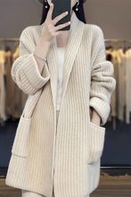 韩版秋冬季慵懒风粗线针织女毛衣开衫气质中长款宽松女外套上衣