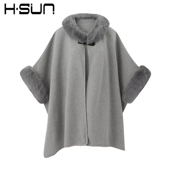 H·Sun European and American Street Style Solid Color Round Neck Cape Shawl Warm Women's 2026 Winter Mid-Length Versatile