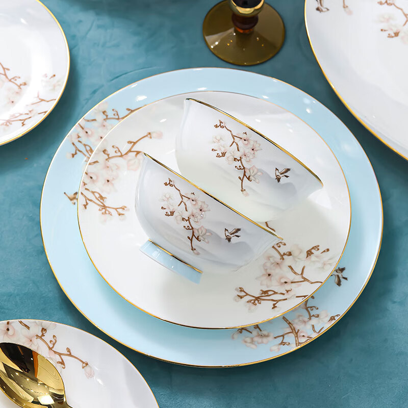 單品碗碟家用套裝景德鎮骨瓷餐具飯碗湯碗酒店喬遷餐具禮盒套裝