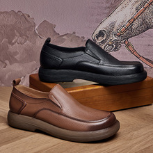 一脚蹬男皮鞋夏季透气宽脚软底头层牛皮男士休闲鞋舒适通勤工作鞋