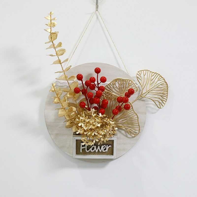 Año Nuevo redondo de madera colgante de pared sala de estar colgante de decoración de pared enchufe rico fruta roja bayas nueva casa regalo