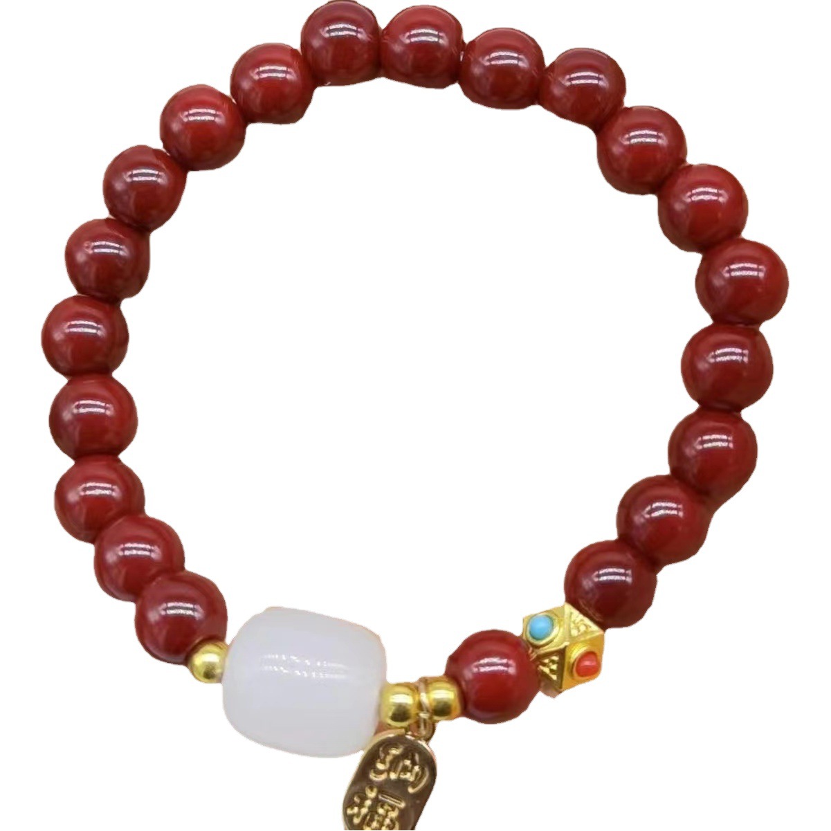 Tiktok caliente Lucky imitación cinabrio pulsera cuentas de la suerte de los hombres y las mujeres de la pulsera estilo Chino con cuentas de mano