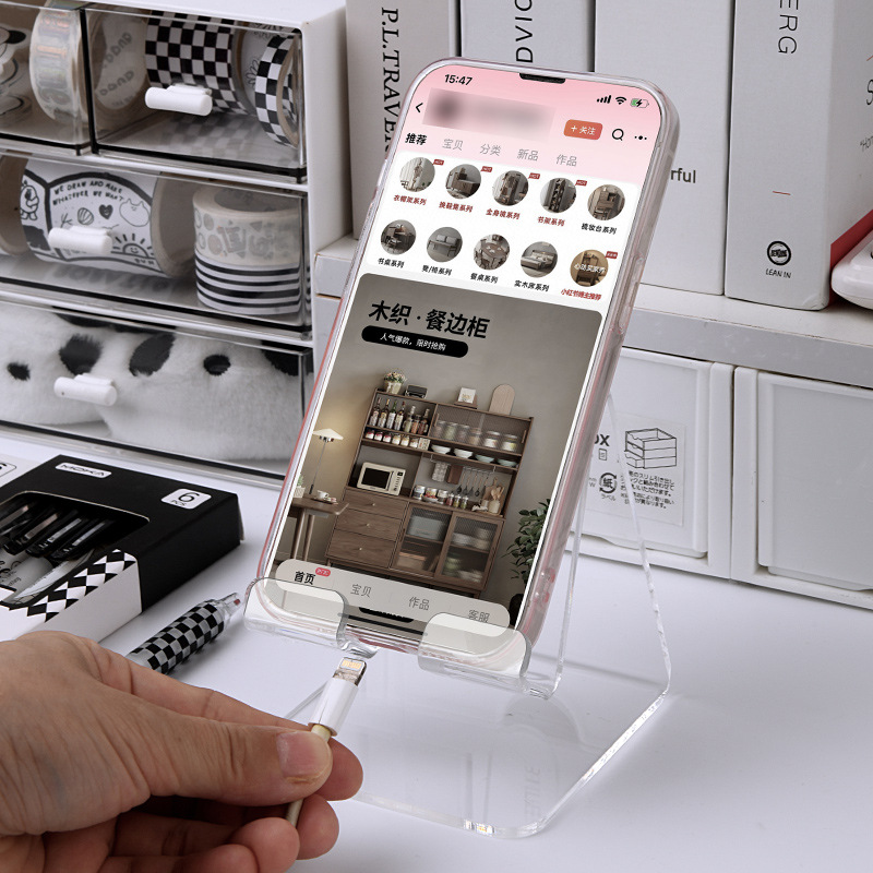 Acrylic Transparent Mobile Phone Holder Simple Ins Style Desktop Creative Tablet Thickeneded Holder Portable Multi-Function
