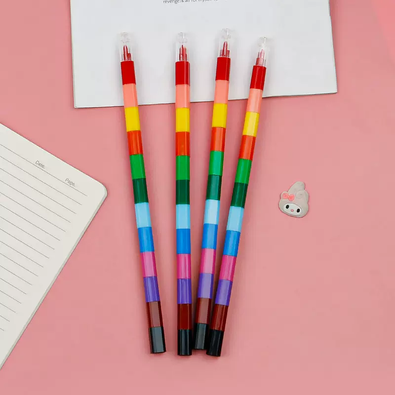 12色积木造型蜡笔 学生美术绘画油画棒 儿童塑料不脏手绘画画笔