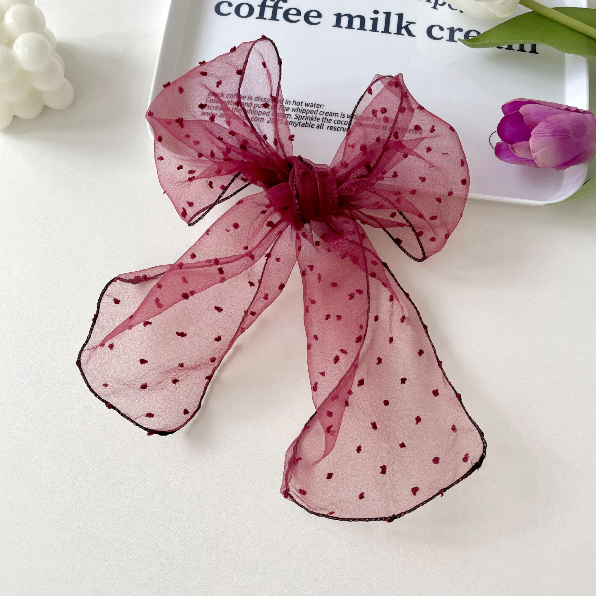 Nuevo verano cubierto de organza Polka Dot moda todo partido pequeña bufanda arco color sólido simple bufanda pequeña decorativa