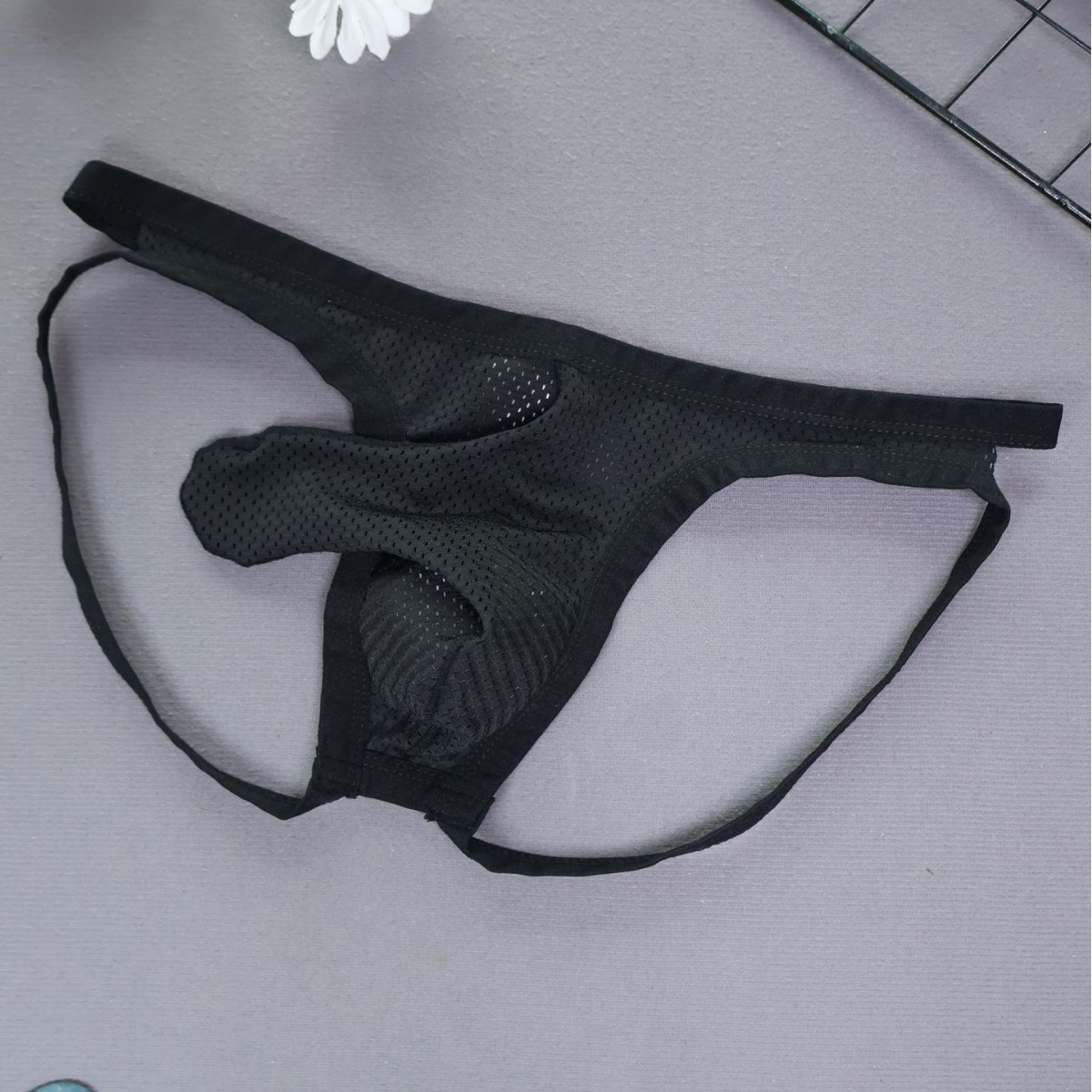 Summer Ice Mesh Men's Sexy Underwear Thong, Double Mesh Hollow