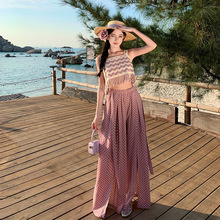 粉紫色高腰阔腿裤女夏雪纺垂感开叉拖地裤海边穿搭长裤沙滩裙裤仙