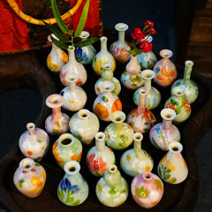 油画风手绘陶瓷小摆件景德镇陶艺花瓶家居茶具干花装饰品迷你花器
