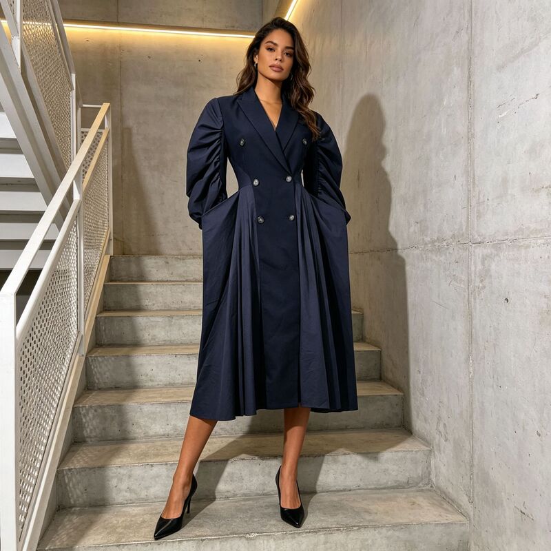 Paris Runway Style Oversized Coat for Women, 2026 Autumn New Model, Unique Ruffled Design, High-End Long Women's Trench Coat