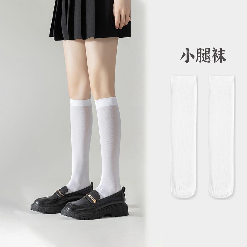 天鹅绒微压力小腿袜夏季薄款瘦腿美腿黑白色过膝袜JK袜配短裙袜子|undefined