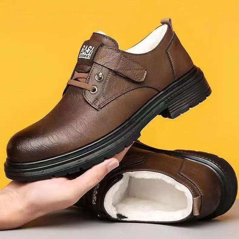 【真软皮U】商务休闲皮鞋男软底正装皮鞋冬季加绒加厚保暖男棉鞋