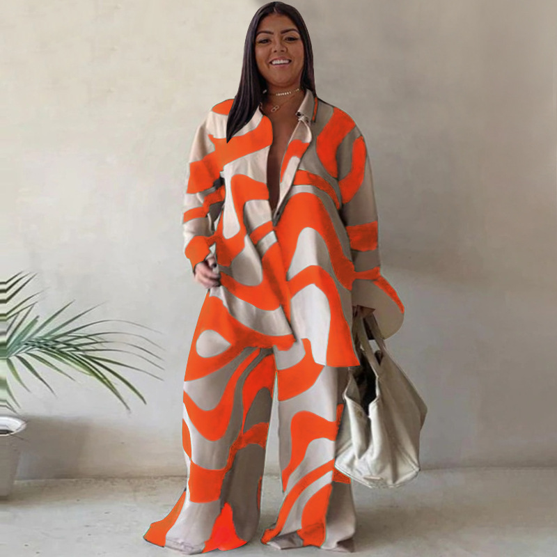 Spring, Autumn Season Daily Women's Elegant Printing Spandex Polyester Printing Pant Co-ord Set Plus Size Two-piece Sets