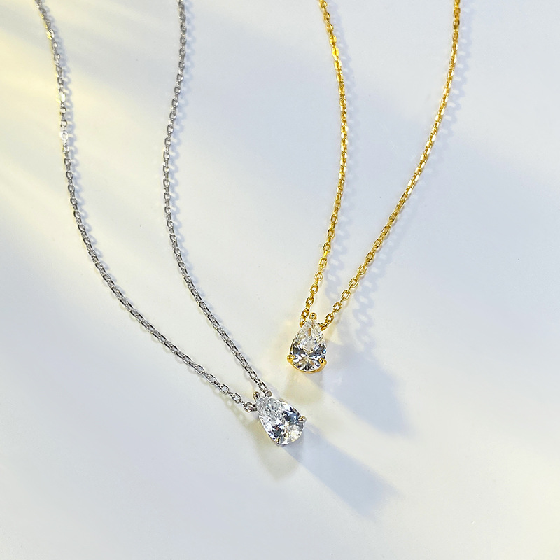 Water Droplets Pattern 925 Sterling Silver Zircon Mariner Chain Chamfered Square Grain Plating Water Droplets Pendant Necklace