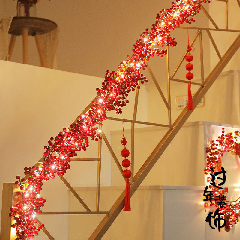2026 New Year Spring Festival Decorations Red Fruit Vine Stairway Door Hangings Ornaments with the Character "福" for New Year Atmosphere Setup 2026 New Year Spring Festival Decorations Red Fruit Vine Stairway Door Hangings Ornaments with the Character "福" for New Year Atmosphere Setup