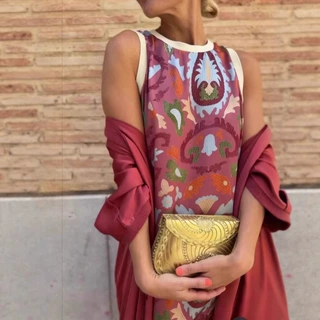 2025欧美跨境女装新款印花Instagram网红爆款连衣裙2件套女带披风
