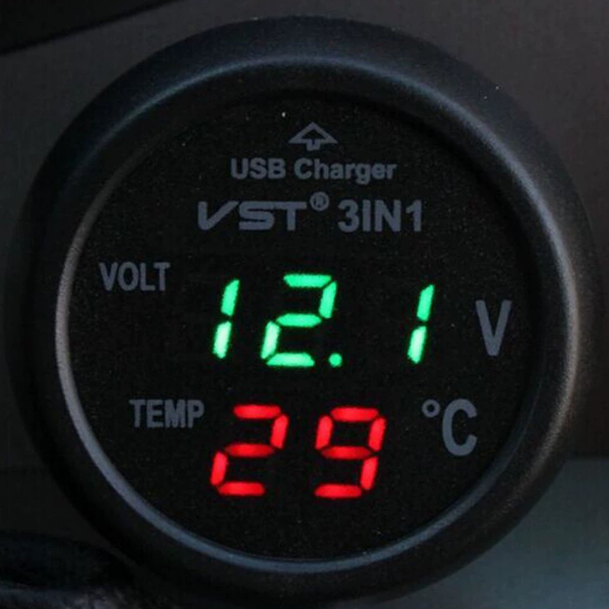 Автомобильный прикуриватель 3-в-1: термометр, вольтметр, USB-зарядка для телефона, дисплей температуры в салоне