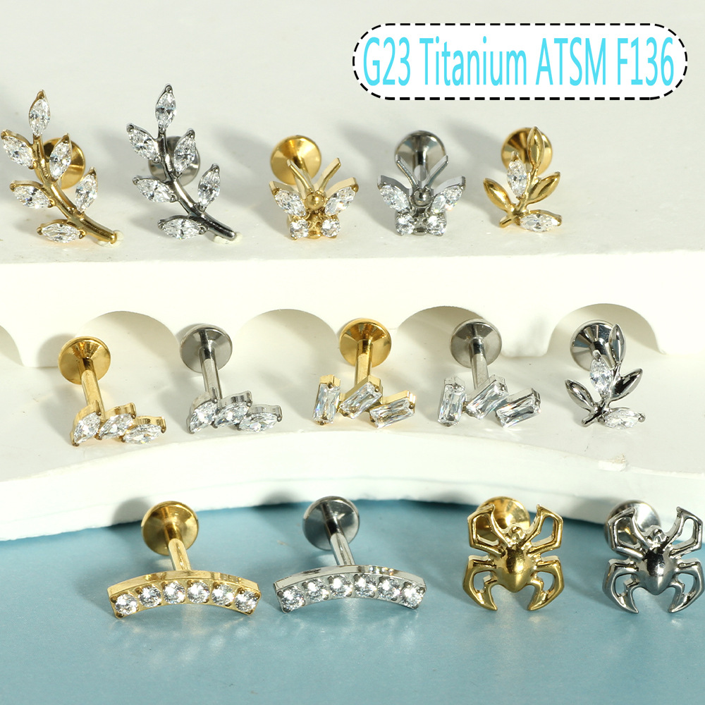 Silver pointed spike labret stud material detail