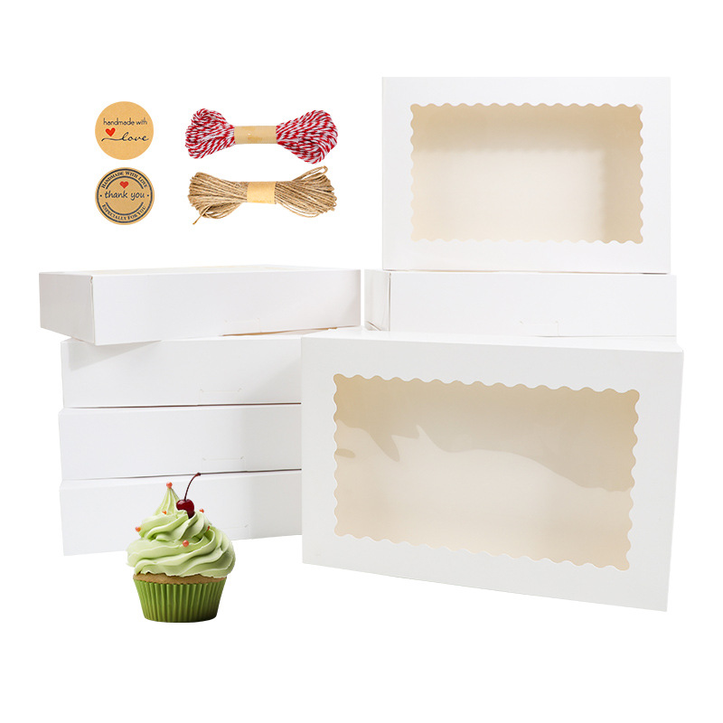 12*8*2.5in caja hexagonal plegable sin cartón blanco personalizado ventana ventana caja de embalaje de postre caja de galletas de comercio exterior personalizada