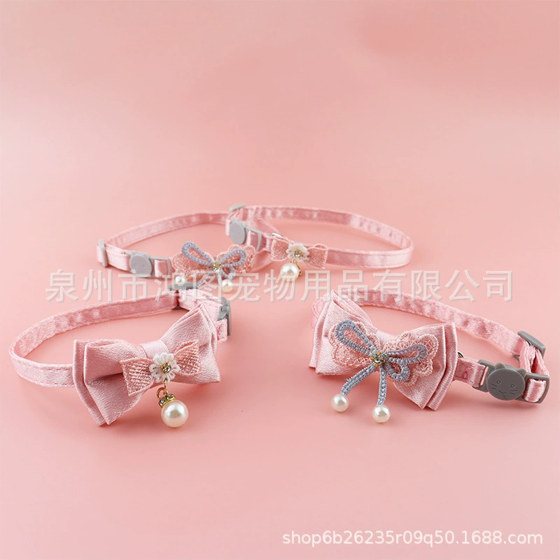 2025 трансграничный ошейник для домашних животных свежий фея розовая кружевная бантик висячий кошачий ошейник колокольчик для домашних животных