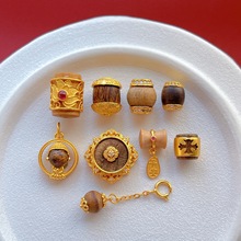 925古法银镀金配件镶沉香木桶珠隔珠腰珠宝宝佛平安吊坠配饰散珠