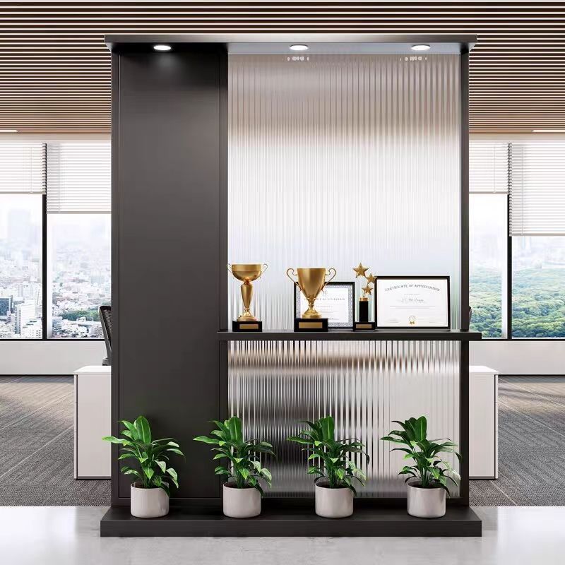 简约现代玻璃屏风隔断办公室形象墙公司入户玄关前台LOGO背景|undefined