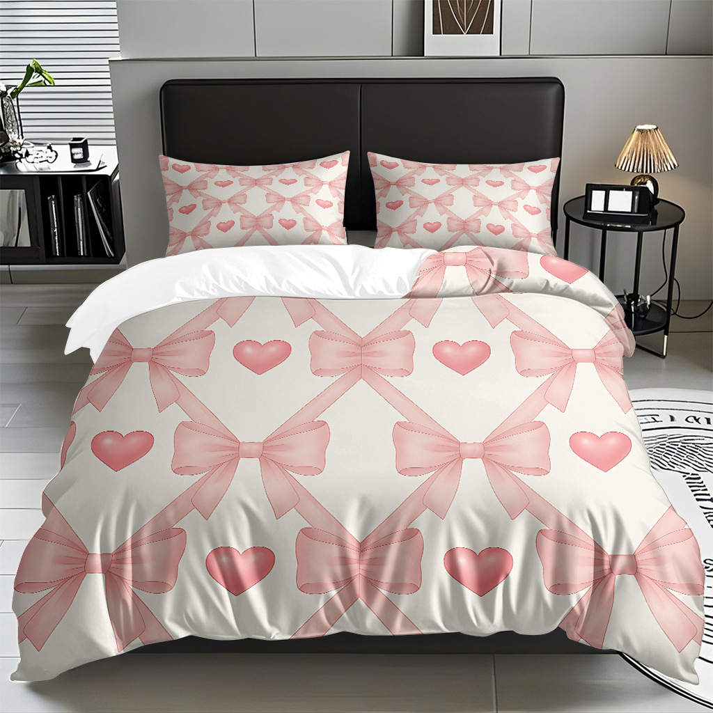Ins Wind Pink Bow Digital Printed Colchón Set Pillow Cover Comercio electrónico transfronterizo preferido para adaptarse al modo JIT