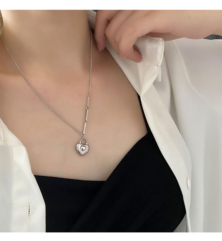 Fashion Heart Shape Titanium Steel Polishing Inlay Zircon Pendant Necklace 1 Piece