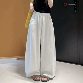 水洗棉弯刀裤女夏季2026新款高腰垂感阔腿裤屁股兜宽松慵懒休闲裤