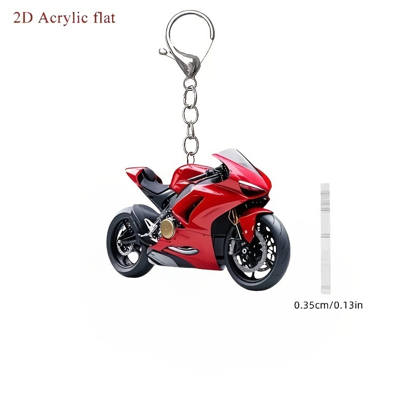 2D平面红色摩托车亚克力钥匙扣背包汽车后视镜节日装饰