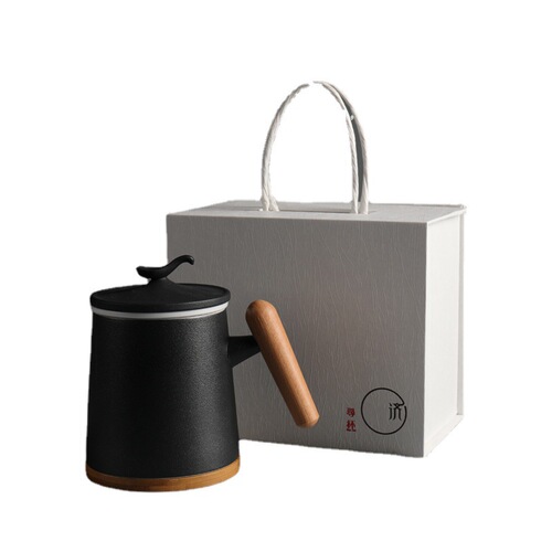 Ceramic tea cup with lid tea water separation filter cup creative wooden handle mug office cup gift water cup manufacturer