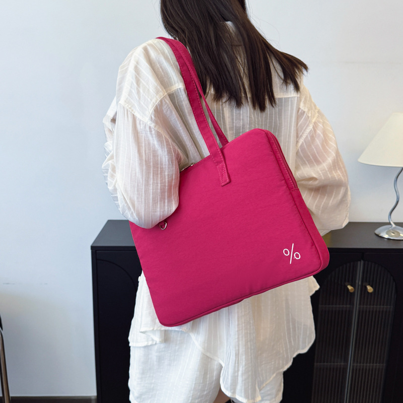 Korean New Style Simple Versatile Handbag for Women, Large Capacity Shoulder Bag, Fashionable Computer Bag, 14inch Solid Color Tote Bag