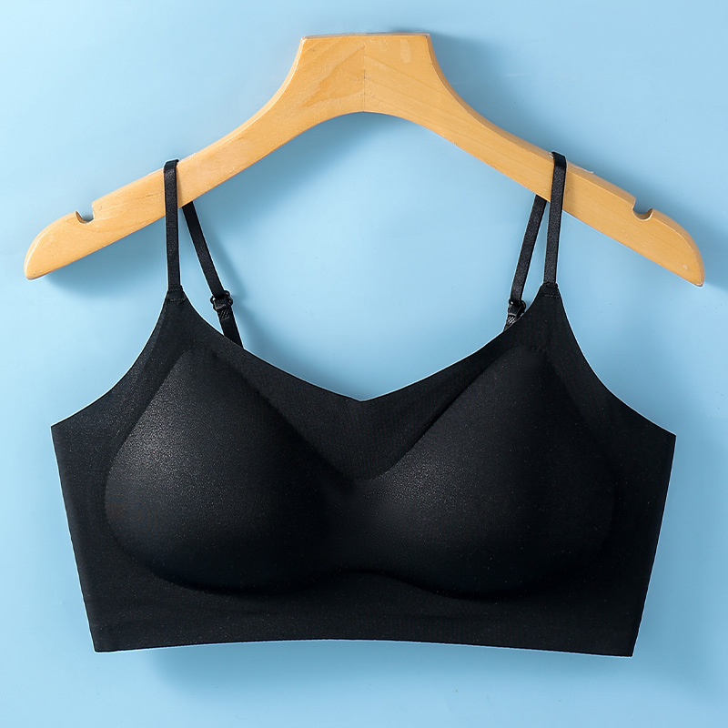 夏のアイスシルク薄い美しいバックサスペンダーバストベストブラジャー女性のプルアップ固定カップシームレスプッシュアップブラジャー|undefined