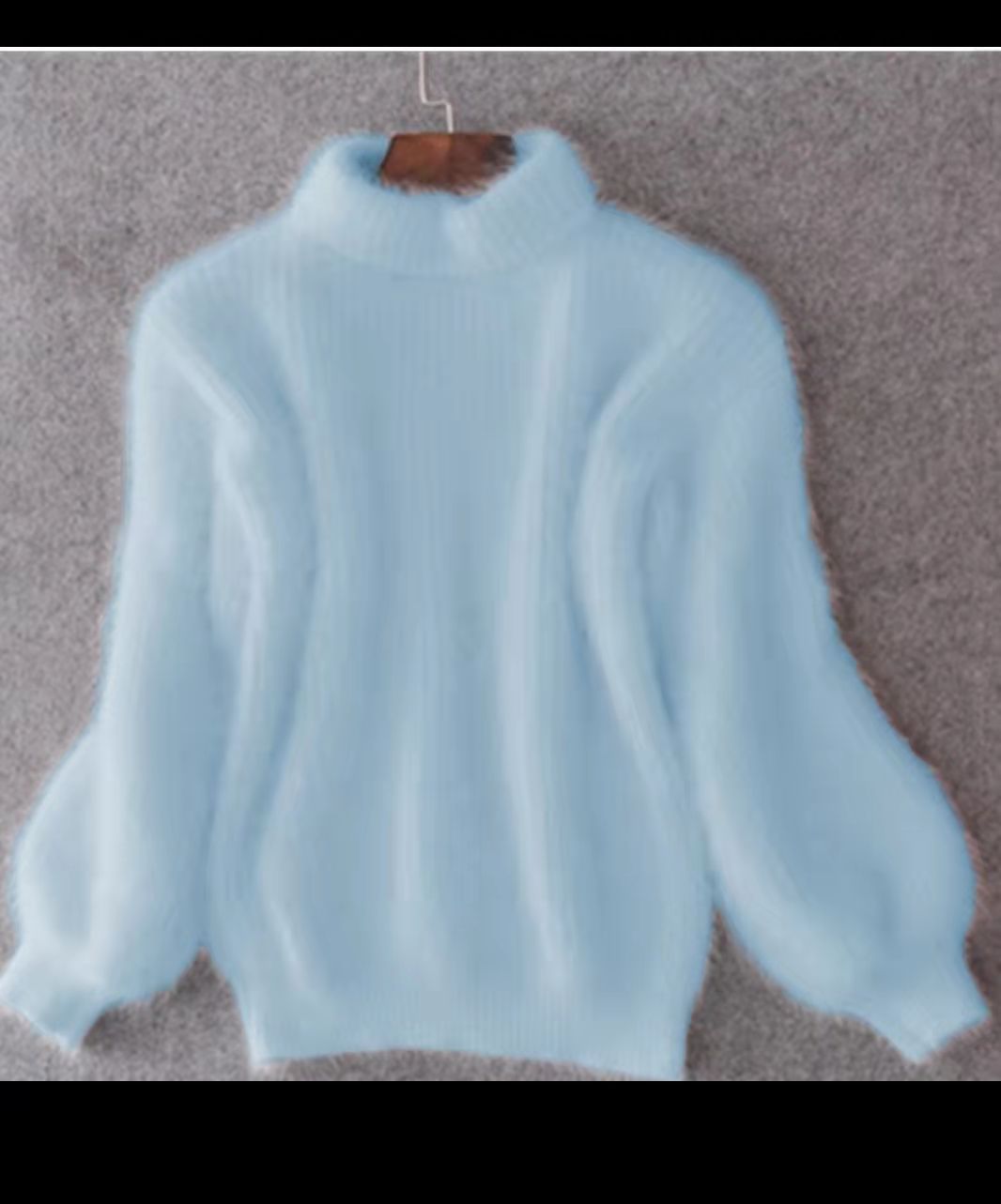 K New Style Lantern Sleeve Faux Mink Half-turtleneck Loose Solid Color Sweater Pullover For Women_voghion.com