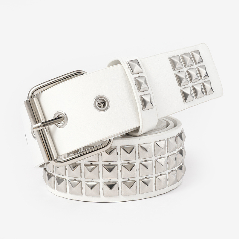 Nuevo europeo y americano punk bala moda todo fósforo hombres cinturón cuadrado pirámide remache juego jeans traje