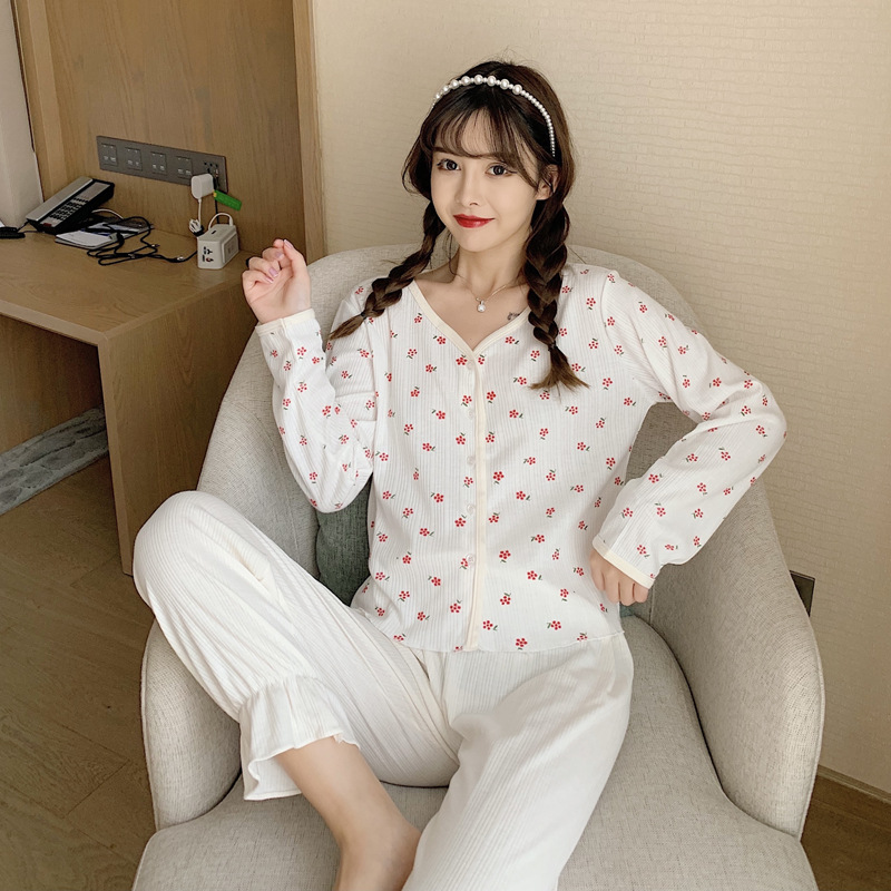 긴팔 세트 - 822m 흰색 꽃무늬