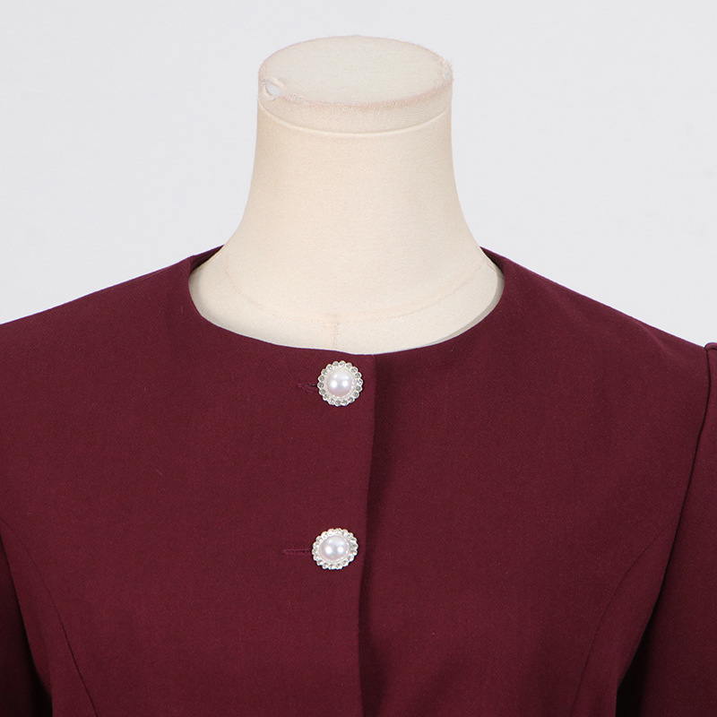 Casual Set Women Autumn Solid Color round Neck Single Breasted Design Slim Skirt Set