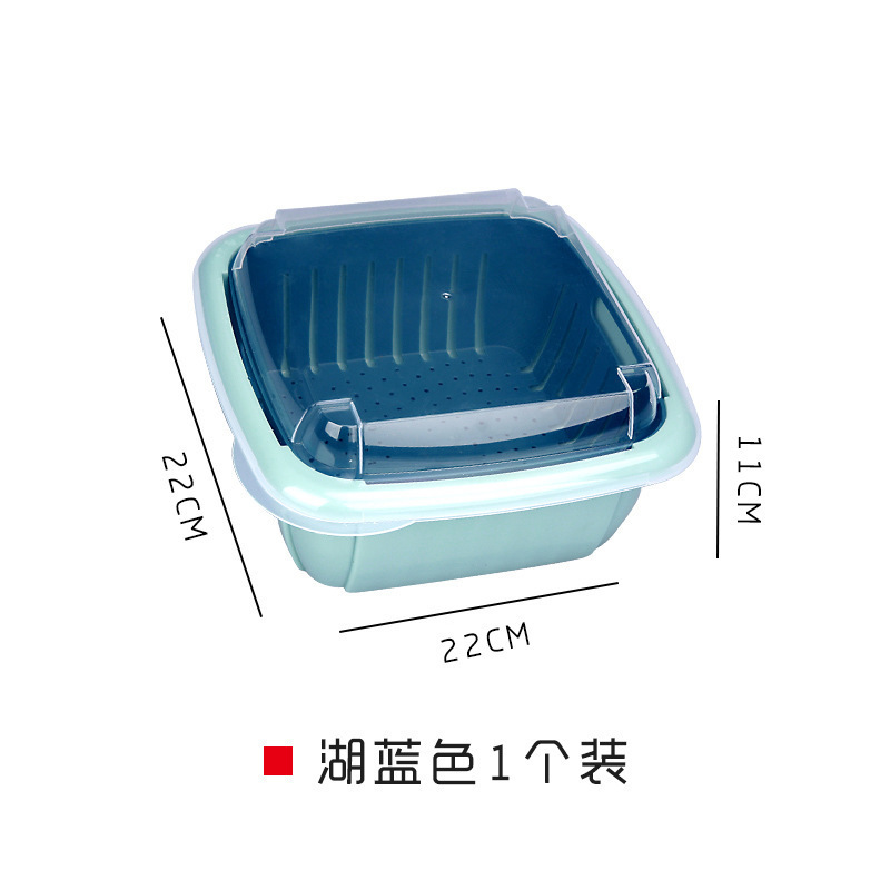 新しい二層野菜洗い桶、プラスチック排水バスケット、米洗い器、野菜青、野菜洗い桶、キッチン果物洗い桶|undefined