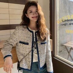 法式小香风拼接牛仔短外套女2025春秋新款气质显瘦粗花呢短款上衣