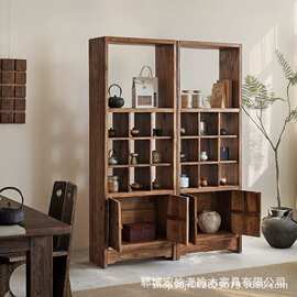 老榆木博古架实木客厅隔断茶叶展示架民宿收纳架家用古董瓷器架